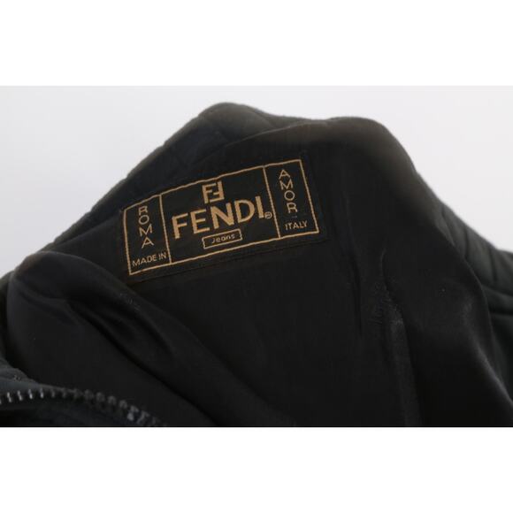 Vintage FENDI Jeans Roma Amor Black Quilted Zip Midi Jacket Size 42 - Picture 16 of 16